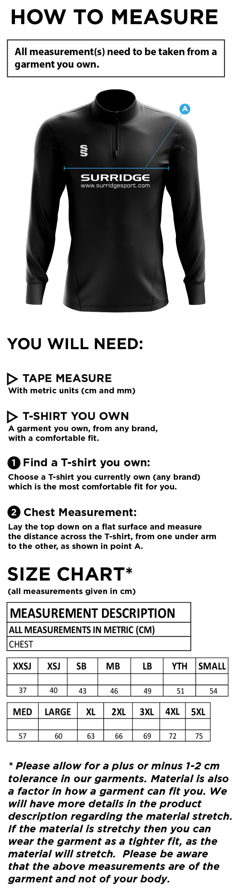 RJFC DUAL MID-LAYER - Size Guide