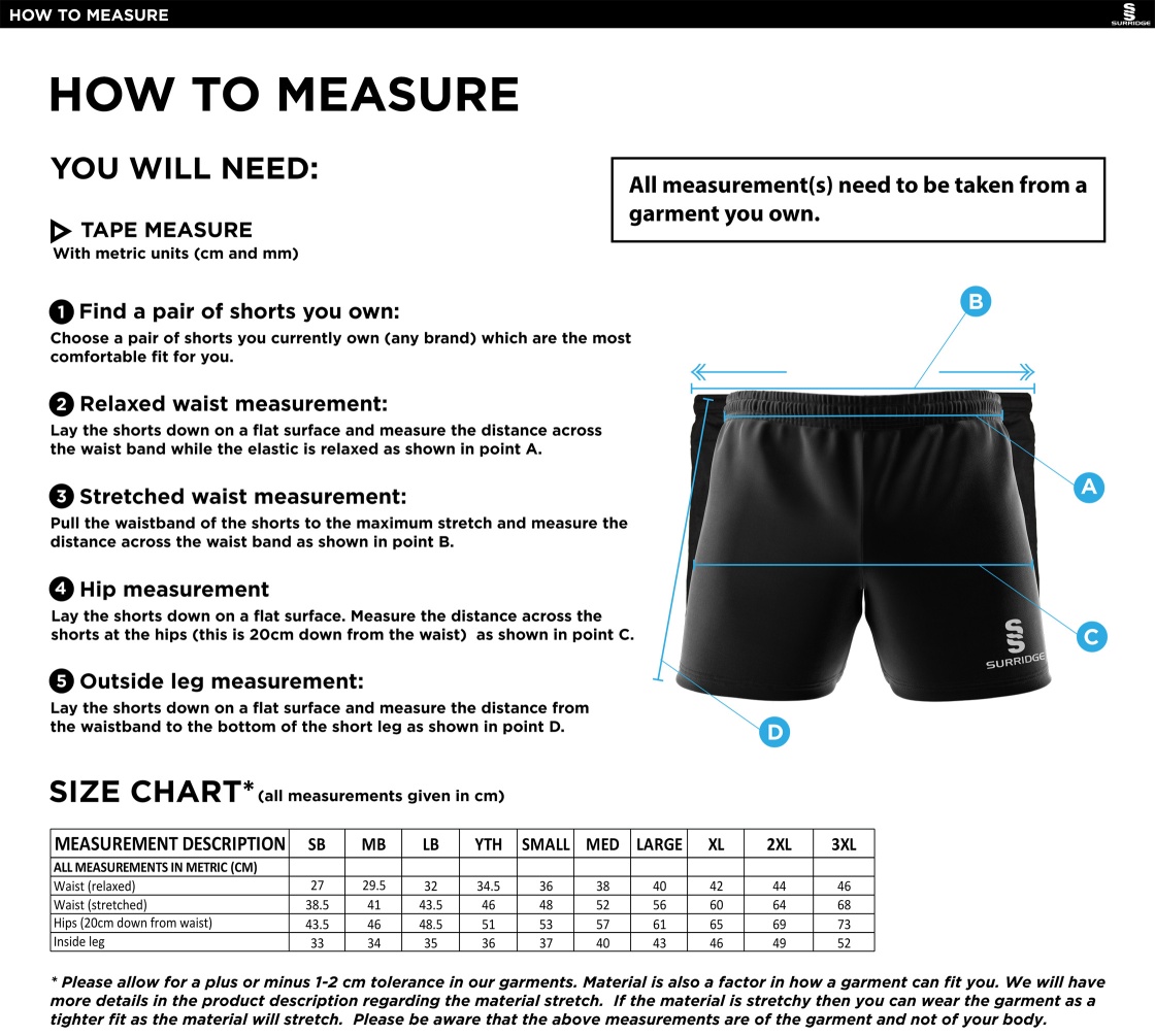 RJFC DUAL SHORTS - Size Guide