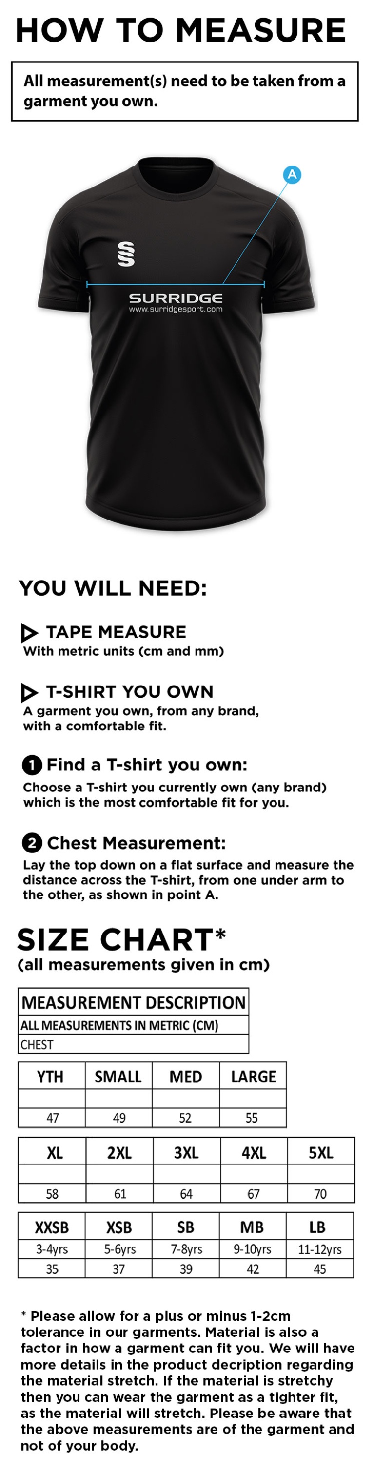 RJFC DUAL GYM SHIRT - Size Guide