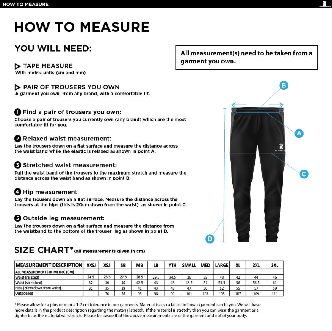 RJFC TEK SLIM PANT NAVY - Size Guide