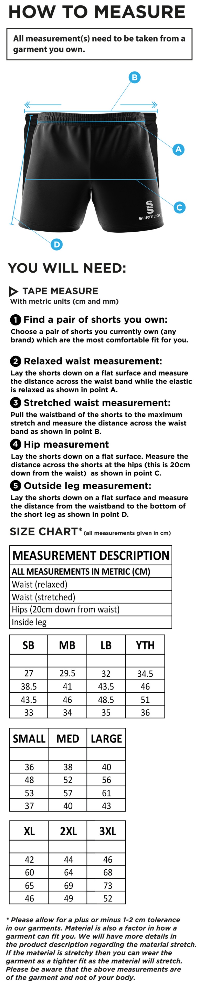 RJFC DUAL SHORTS - Size Guide