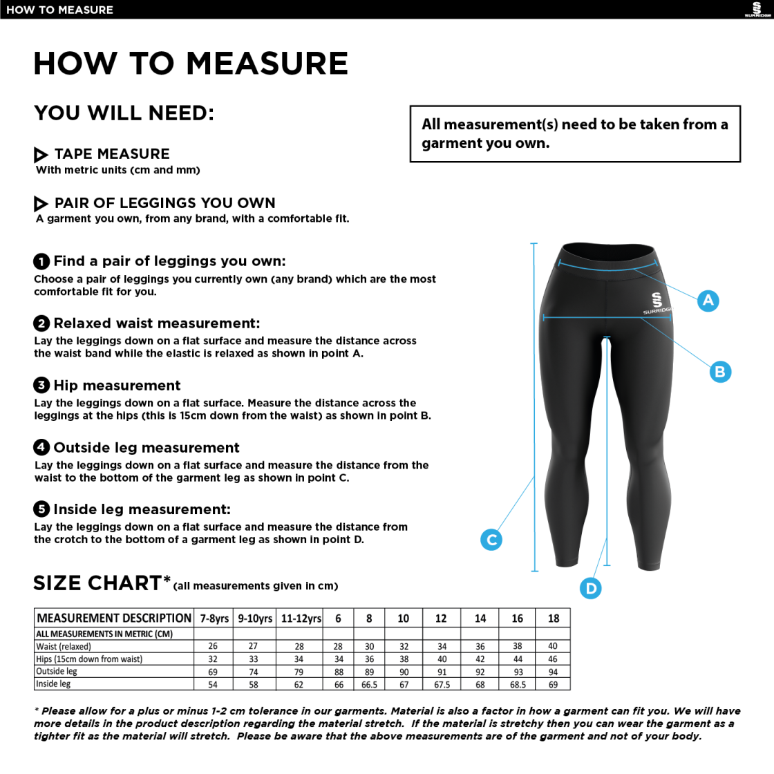 RJFC LADIES NAVY LEGGINGS - Size Guide