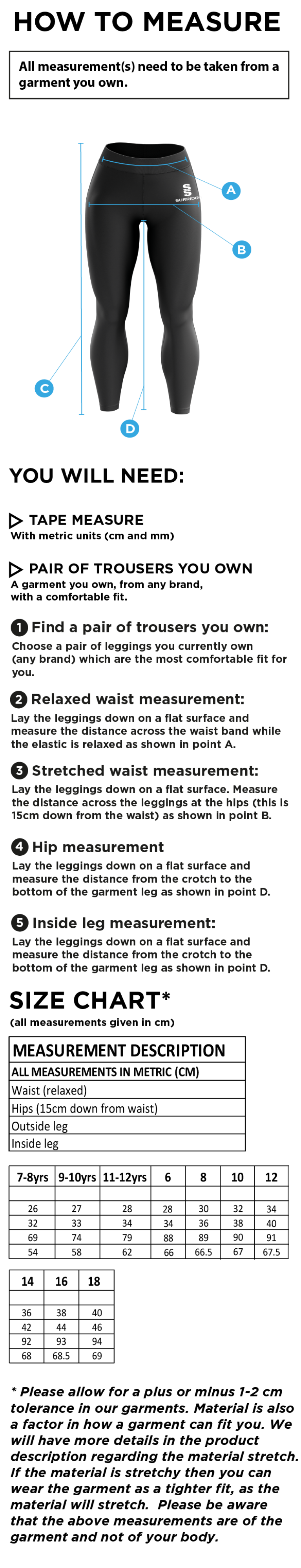 RJFC LADIES NAVY LEGGINGS - Size Guide