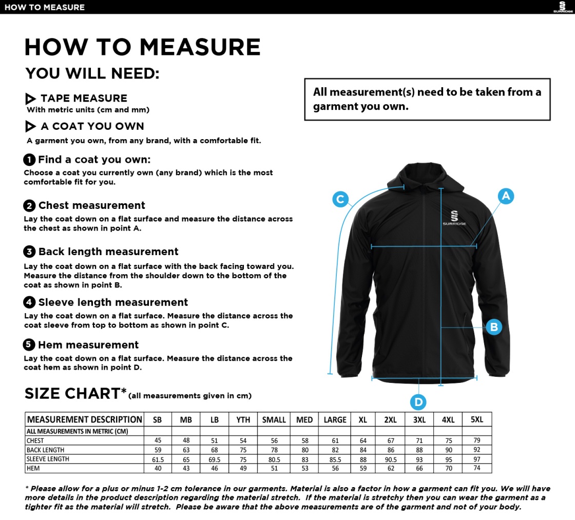 RJFC TRAINING JACKET NAVY - Size Guide