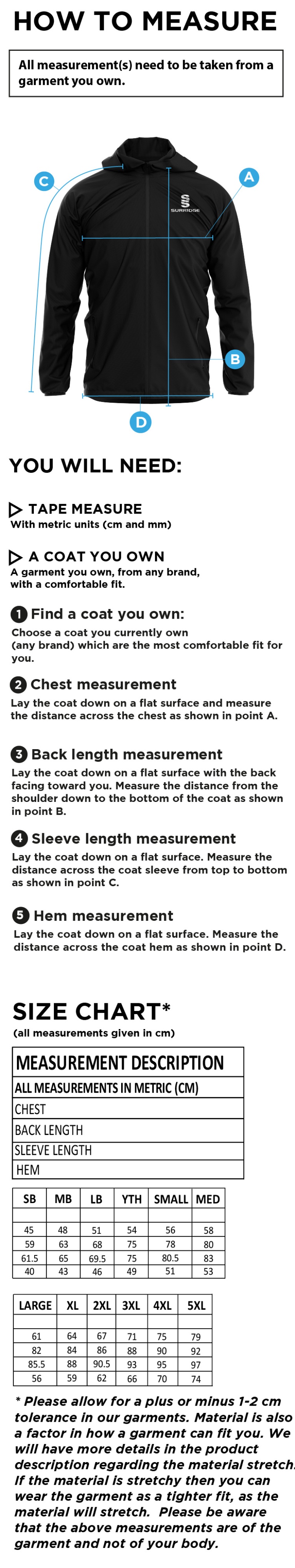 RJFC TRAINING JACKET NAVY - Size Guide